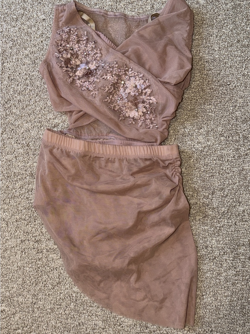Embroidered Mesh Dusty Rose Lyrical Costume with Bra Top and Briefs